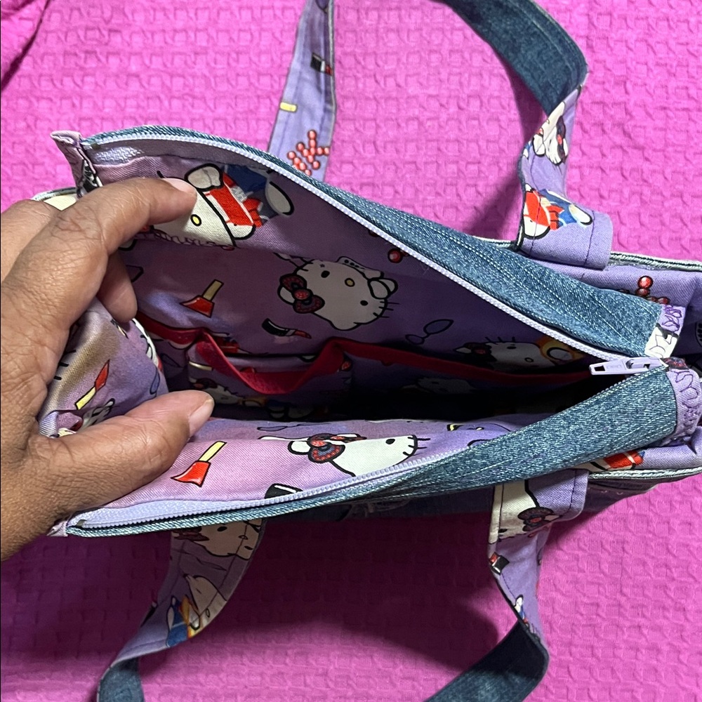 Denim Shoulder Bag with Hello Kitty Patch - Denim and Purple - Good Condition - Picture 3 of 4